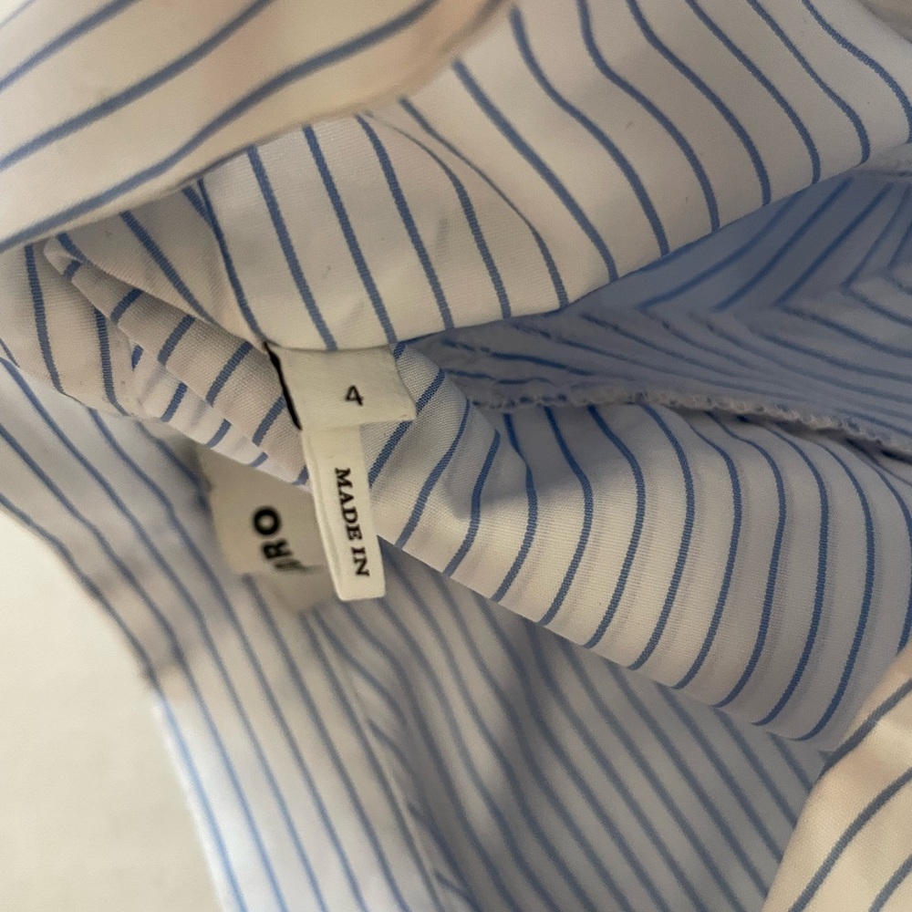 Sandro Yzeure Blue + White Cotton Striped Ruffled Cropped Shirt Size 4, Preppy - Picture 10 of 14